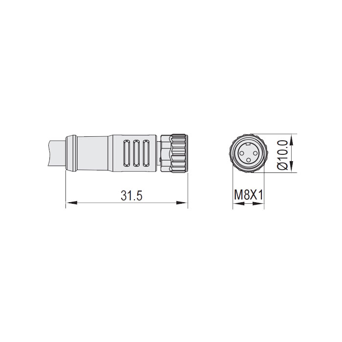 M8 3Pin、Female straight、Single-ended precast cable、Welding slag resistant PUR material、 Orange sheath、63T001-XXX