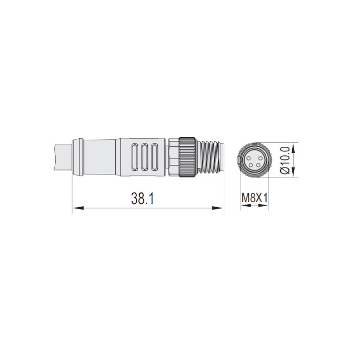 M8 4Pin、Male straight、Single-ended precast cable、Welding slag resistant PUR material、 Orange sheath、63T561-XXX