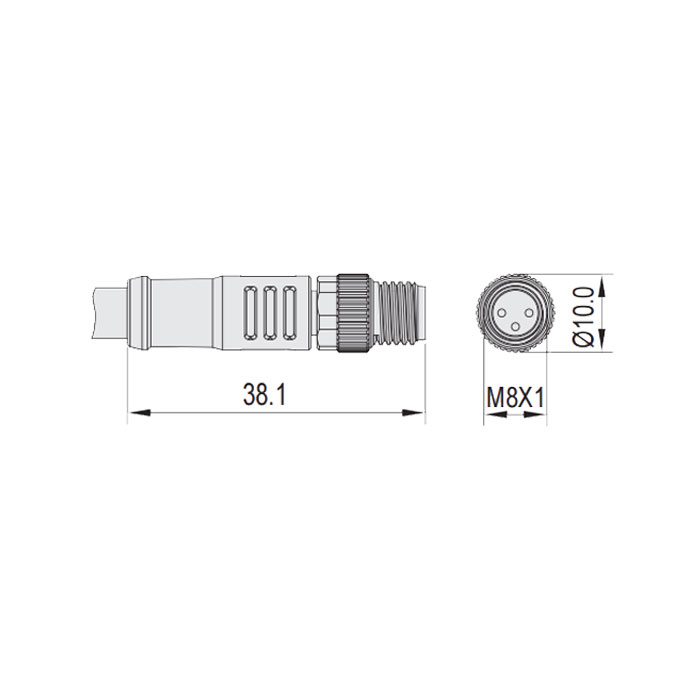 M8 3Pin、Male straight、High temperature resistance 120℃、Single ended precast PUR flexible cable、Black sheath、63H021-XXX