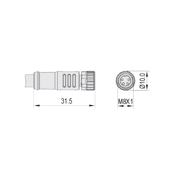 M8 4Pin、Female straight、High temperature resistance 120℃、Single ended precast PUR flexible cable、Black sheath、63H041-XXX