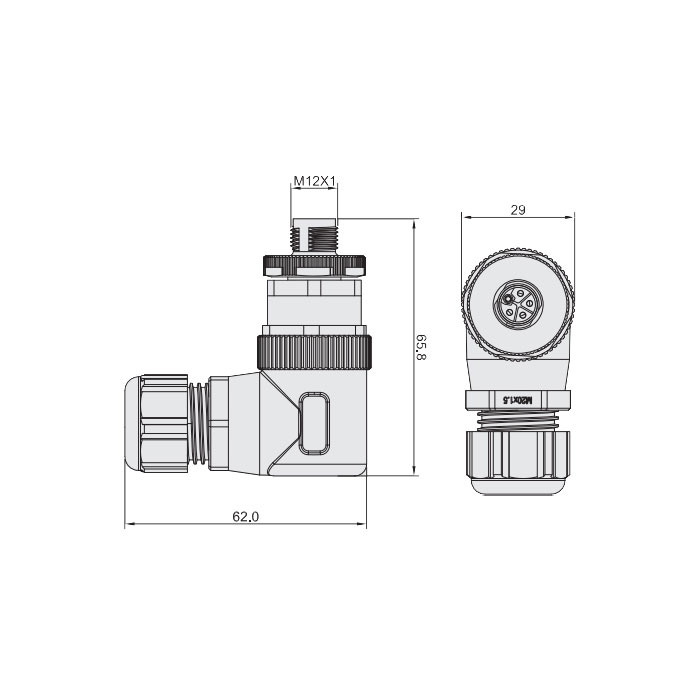 M12 5Pin、L-coded、Male 90°、Screw connection、64L023