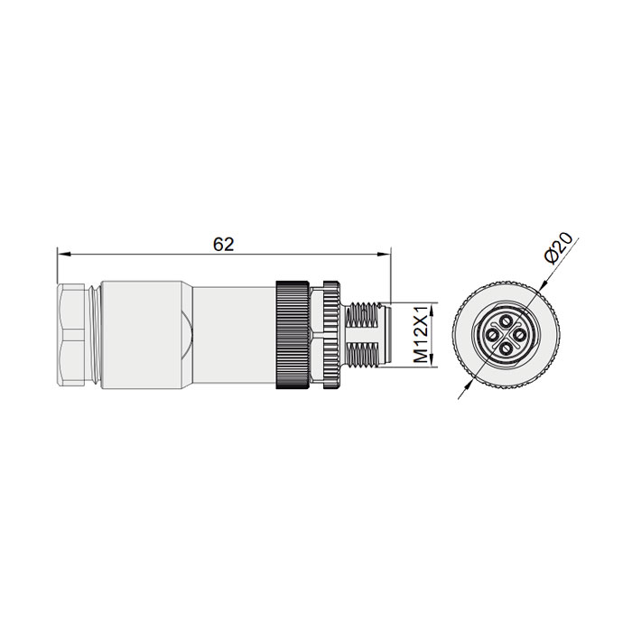 M12 4Pin、S-coded、Male straight、Screw connection、64SX21