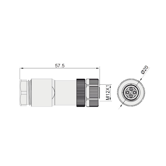 M12 4Pin、S-coded、Female straight、Screw connection、64SX01