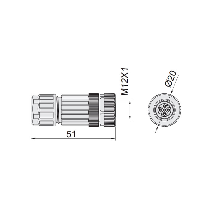 M12 5Pin、Female straight、Food grade、Screw connection、64F229