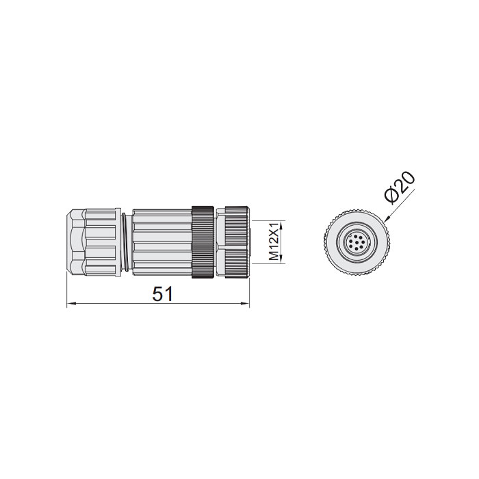 M12 8Pin、Female straight、Food grade、Screw connection、64F369