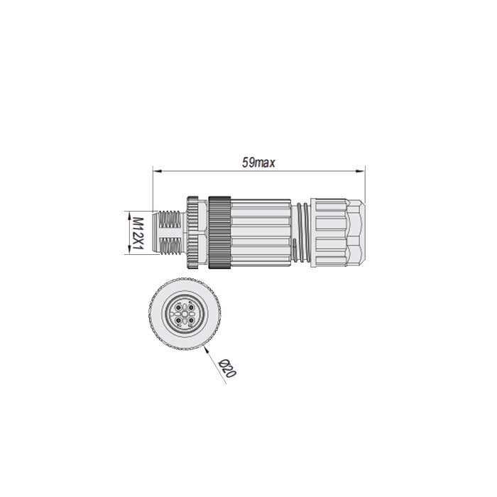 M12 4Pin、Male straight、Push-in connection、Food grade、 Y-type splitter、64FY29