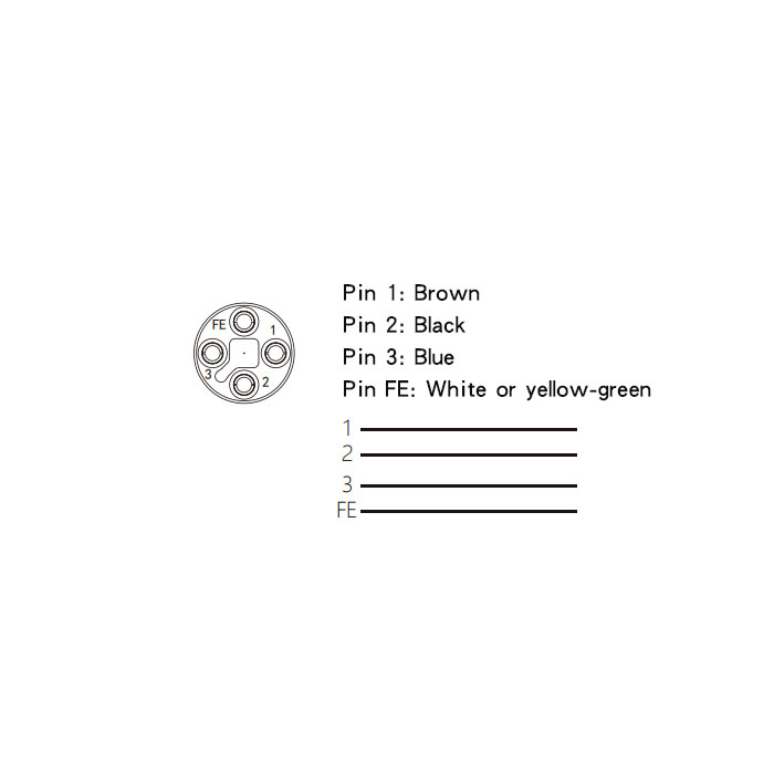 M12 4Pin T-coded、Female straight、Single-ended precast PUR flexible cable、Black sheath、64TP05-XXX