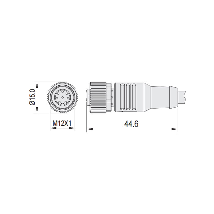 M12 8Pin、Female straight、Single end pre cast PVC non flexible cable、Gray sheathed、64S325-XXX