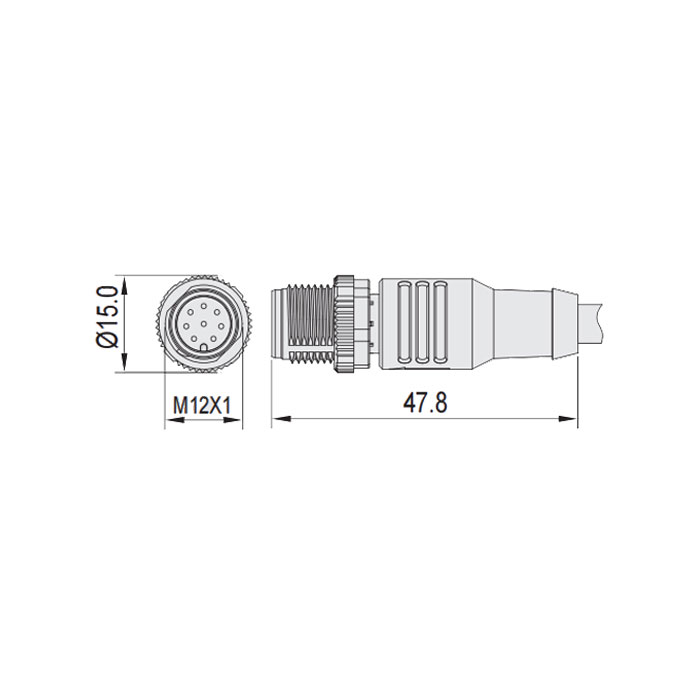 M12 8Pin、Male straight、Single end pre cast PVC non flexible cable、Gray sheathed、64S365-XXX