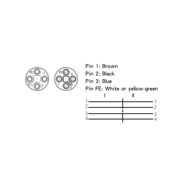 M12 4Pin T-coded、 female straight/ male straight、Double ended pre cast PVC non flexible cable、Yellow sheathed、64TD03-XXX