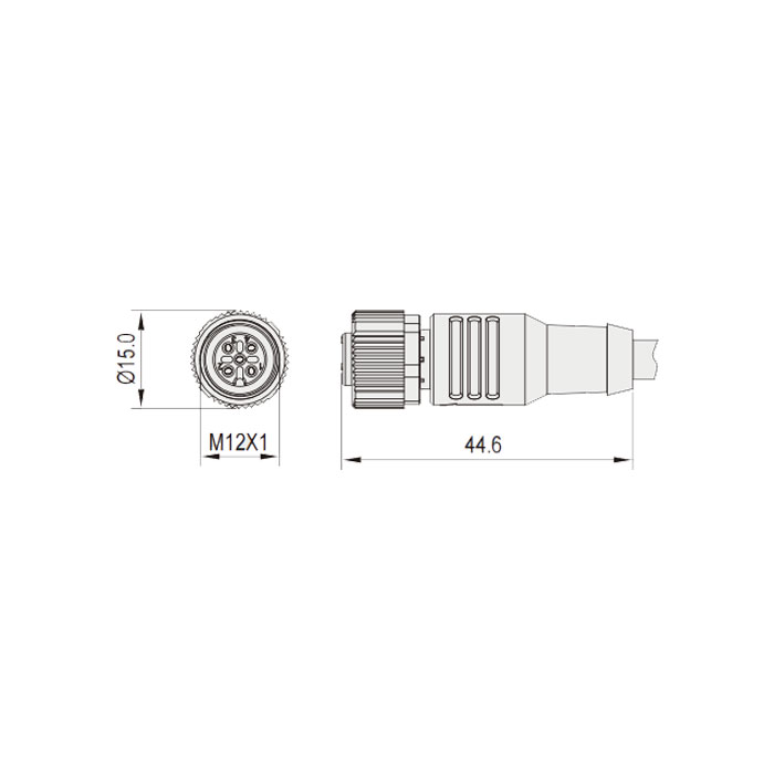 M12 4Pin、female straight、IP69K-ECOLAB、Food grade、Single-ended precast PUR flexible cable、Black sheath、64E021-XXX