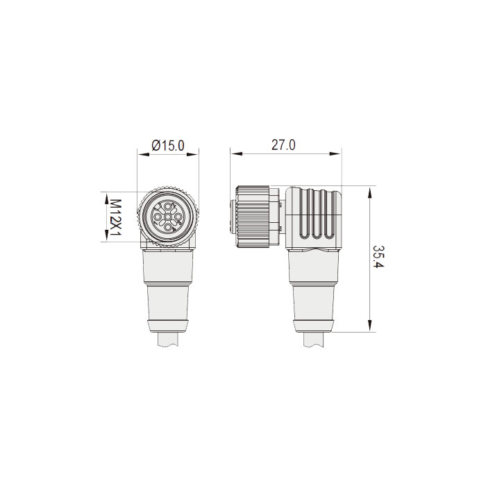 M12 4Pin、female 90°、IP69K-ECOLAB、Food grade、Single-ended precast PUR flexible cable、Black sheath、64E041-XXX