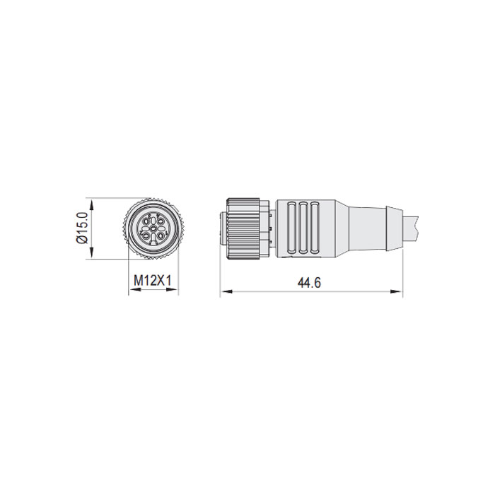 M12 3Pin、female straight、High temperature resistant 120℃、Single-ended precast PUR flexible cable、Black sheath、64H001-XXX