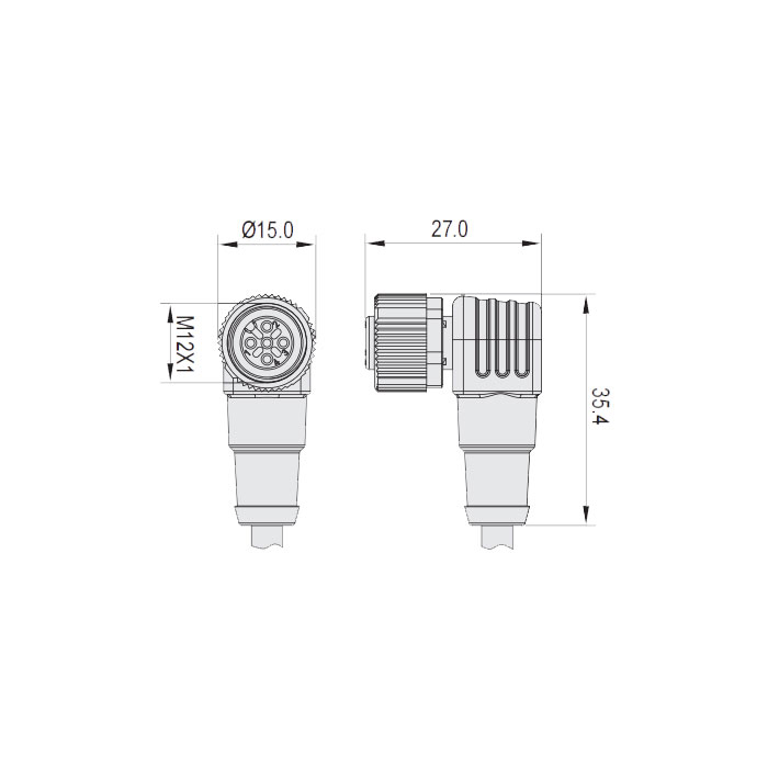 M12 3Pin、female 90°、High temperature resistant 120℃、Single-ended precast PUR flexible cable、Black sheath、64H021-XXX