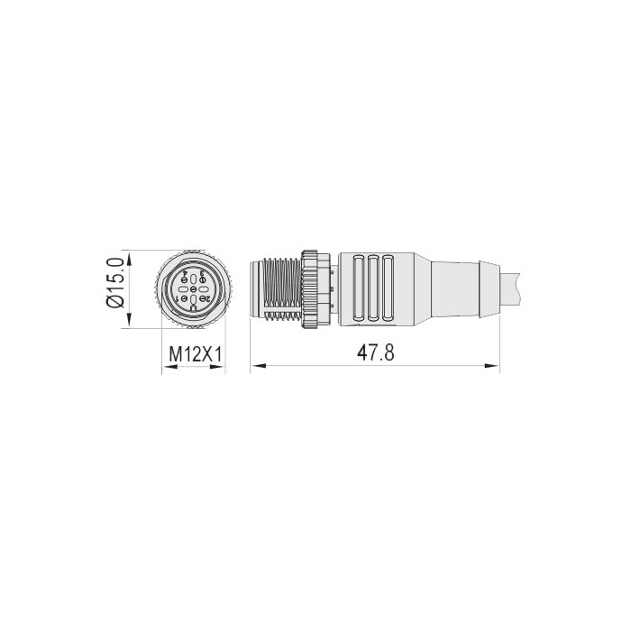 M12 3Pin、male straight、High temperature resistant 120℃、Single-ended precast PUR flexible cable、Black sheath、64H101-XXX