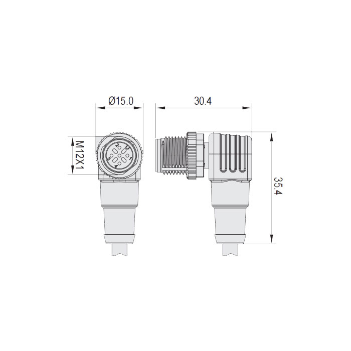 M12 3Pin、male 90°、High temperature resistant 120℃、Single-ended precast PUR flexible cable、Black sheath、64H121-XXX