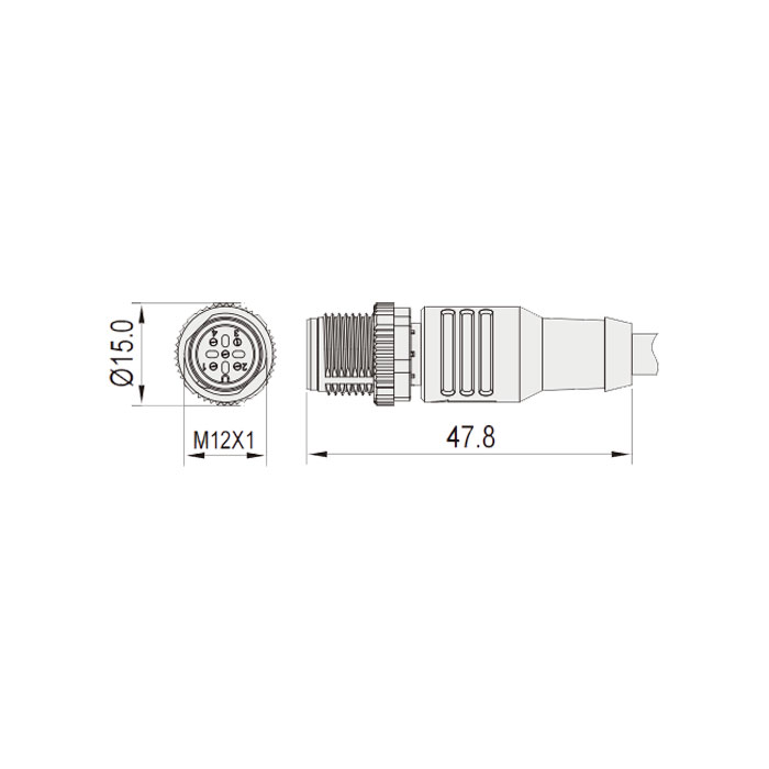 M12 4Pin、male straight、High temperature resistant 120℃、Single-ended precast PUR flexible cable、Black sheath、64H141-XXX