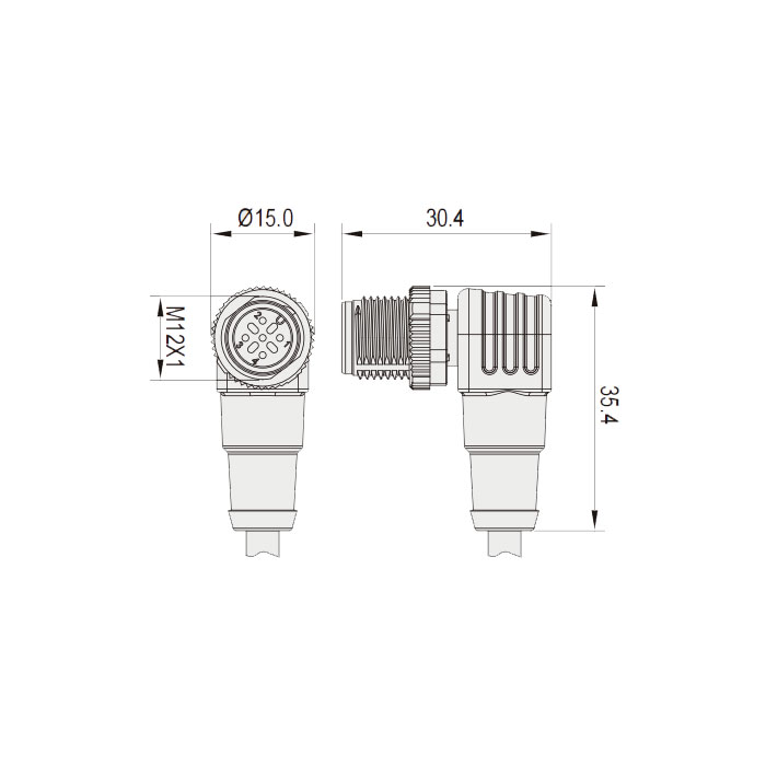 M12 4Pin、male 90°、High temperature resistant 120℃、Single-ended precast PUR flexible cable、Black sheath、64H161-XXX