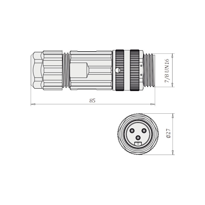 7/8" 3Pin、Straight  male、Screw connection、0PF101