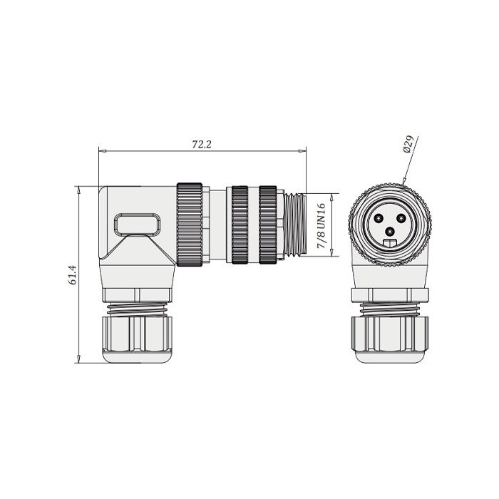 7/8" 3Pin、Male 90°、Screw connection、0PF103