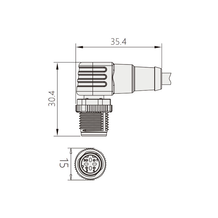 M12 4Pin、male 90°、D-coded、Single-ended precast PUR flexible cable、Shielded、Green sheath、0C4531-XXX