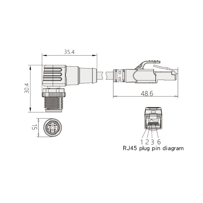 M12 4Pin male 90°(D-coded)/RJ45 male straight、Double ended precast PVC non-flexible cable、With shielding 、Yellow sheath、0C4598-XXX