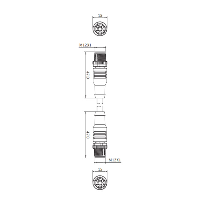 M12 4Pin male straight/male straight、D-coded、Double ended precast PVC non-flexible cable、With shielding 、Yellow sheath、0C4128-XXX