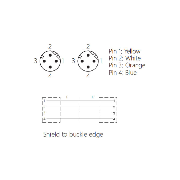 M12 4Pin male straight/male straight、D-coded、Dual end pre cast  PUR flexible cable、With shielding 、Yellow sheath、0C4102-XXX