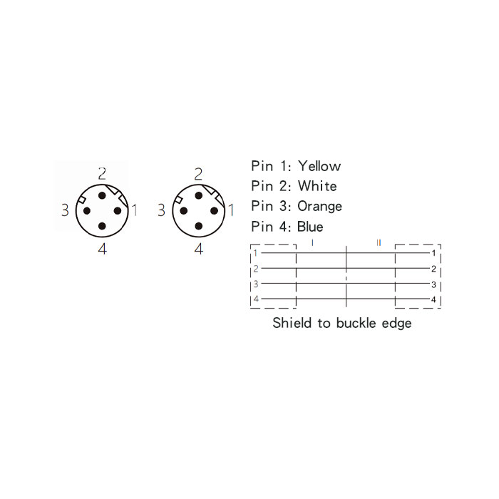 M12 4Pin male 90°/male 90°、D-coded、Dual end pre cast  PUR flexible cable、With shielding 、Yellow sheath、0C4492-XXX