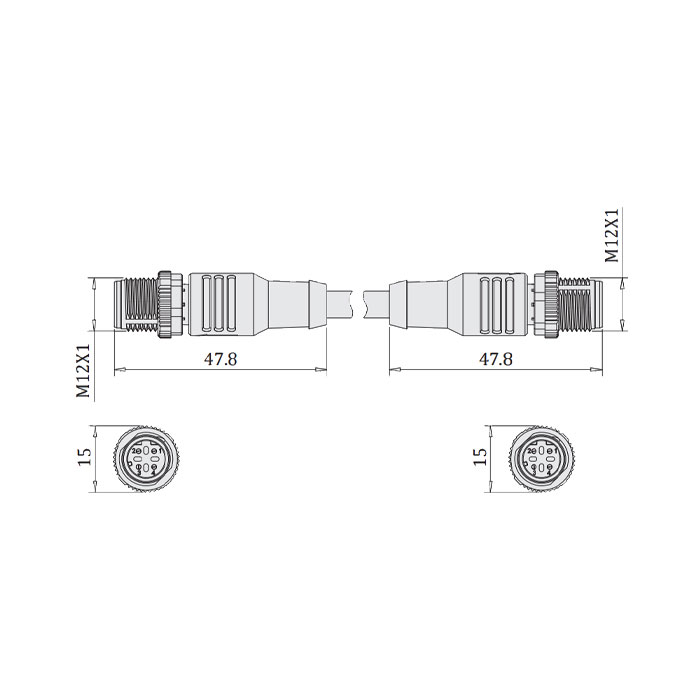 M12 4Pin D-coded、Male straight to male straight、Double-ended precast PUR flexible cable、Black sheath、64DD35-XXX