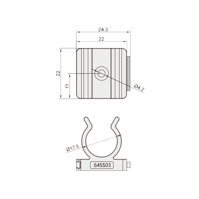 Fixed wire clamp、Suitable for M12 pre-cast wire M4 screws、Inner diameter of fixed base 17.5mm、64SS04