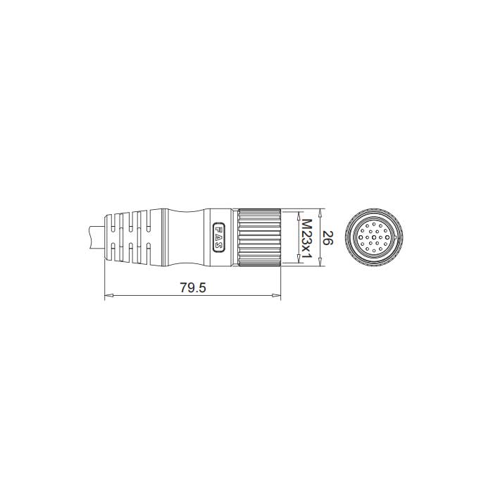 M23 19Pin、Female straight、Single ended precast PUR flexible cable、Black sheath、68CB11-XXX