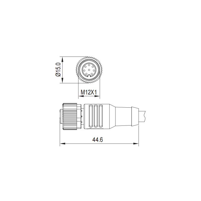 M12 8Pin、Female straight、Single ended precast PVC non-flexible cable、Grey sheath、64S423-XXX