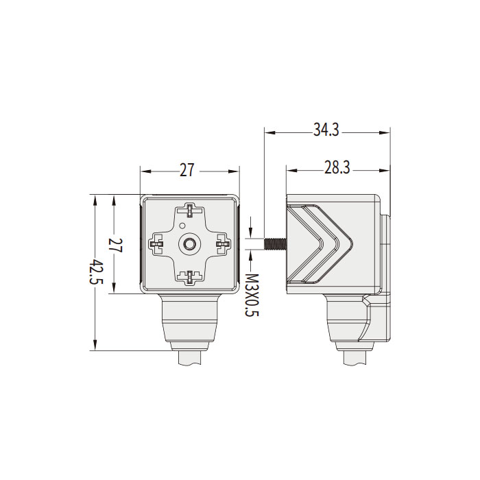 Valve plug type A，DIN，18mm，4Pin、Single-ended precast PVC non-flexible cable、Gray sheath、 6VA023-XXX