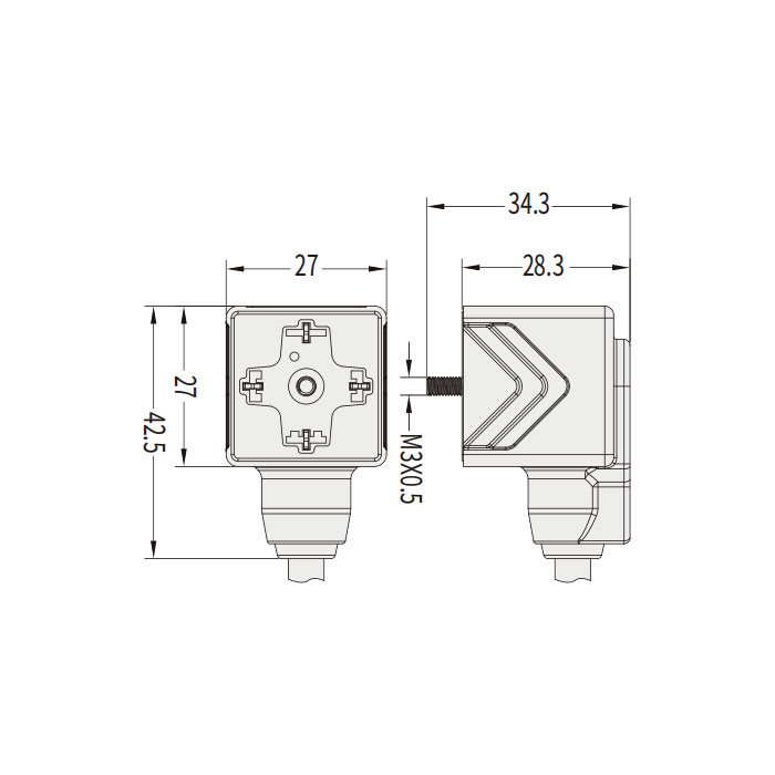 Valve plug type A，DIN，18mm，4Pin、Single-ended precast PVC non-flexible cable、Gray sheath、6VA003-XXX