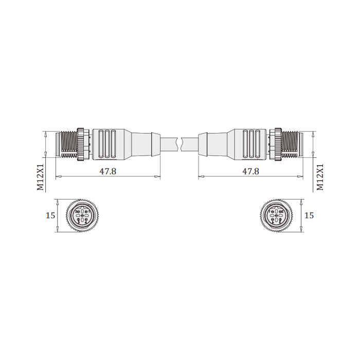 M12 5Pin male straight /male straight 、B-coded、Dual end pre cast PUR flexible cable、Purple sheath、0C4045-XXX