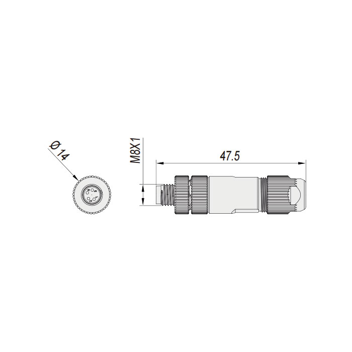 M8 4 Pin、Straight male、Screw connection、Metal shielding、63F161