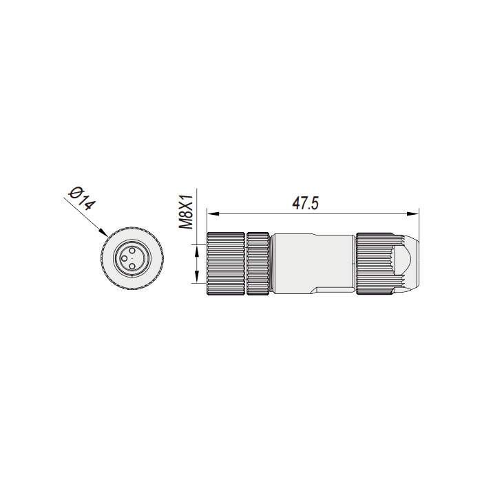 M8 3 Pin、Straight type female、Screw connection、Metal shielding、63F281