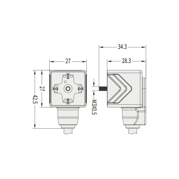 Pressure switch plug, 4Pin, single-ended pre-cast PVC non-flexible cable, grey sheath, 6VA121-XXX 