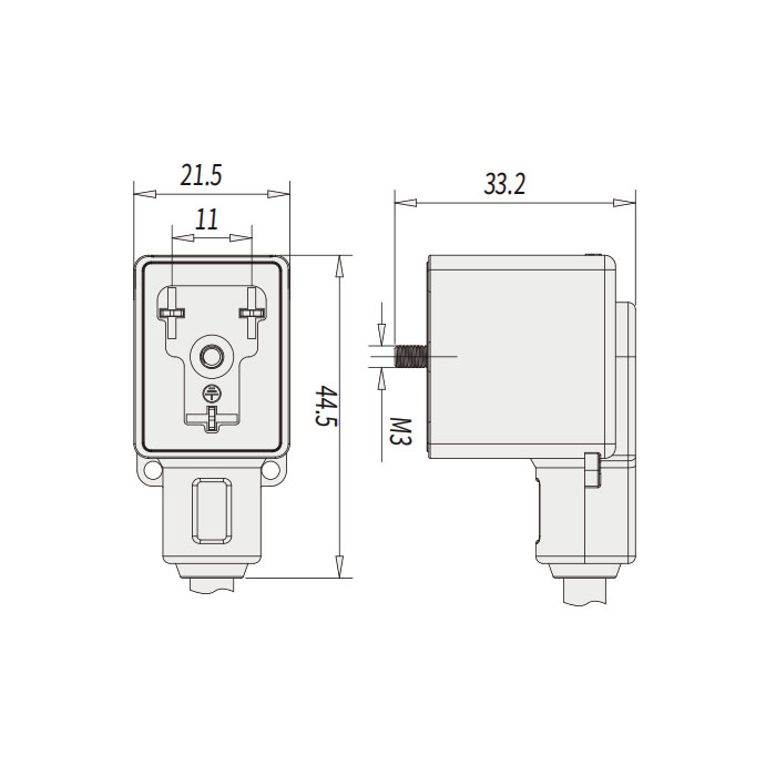 Valve plug type B, Industrial, 11mm, 3Pin, single-end pre-cast PVC non-flexible cable, gray sheath, 6VB083-XXX