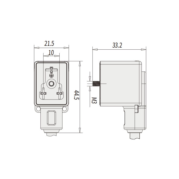 Valve plug type B, DIN, 10mm, 3Pin, single-end pre-cast PUR flex cable, black sheath, 6VB021-XXX