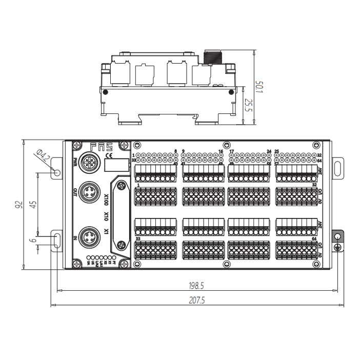 Modbus-RTU protocol、 IP20、64DI/DO adaptive configuration、PNP、Terminal type、Remote module、009M73