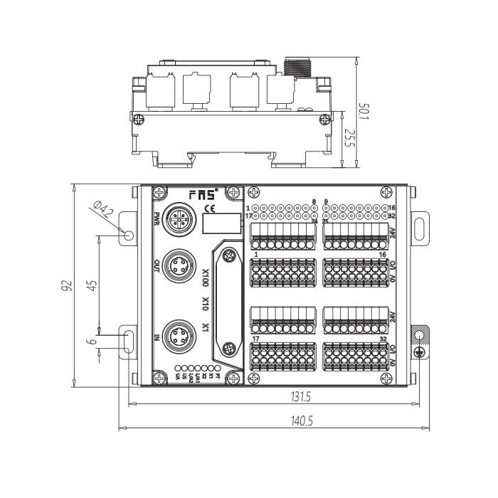 Modbus-RTU protocol、 IP20、32DI/DO adaptive configuration、NPN、Terminal type、Remote module、009M51