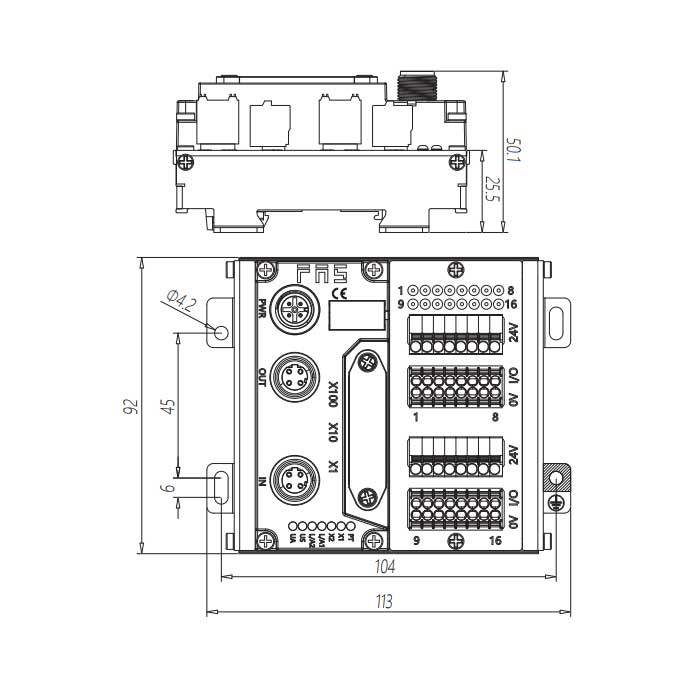 Modbus-RTU protocol、 IP20、16DI/DO adaptive configuration、PNP、Terminal type、Remote module、009M13